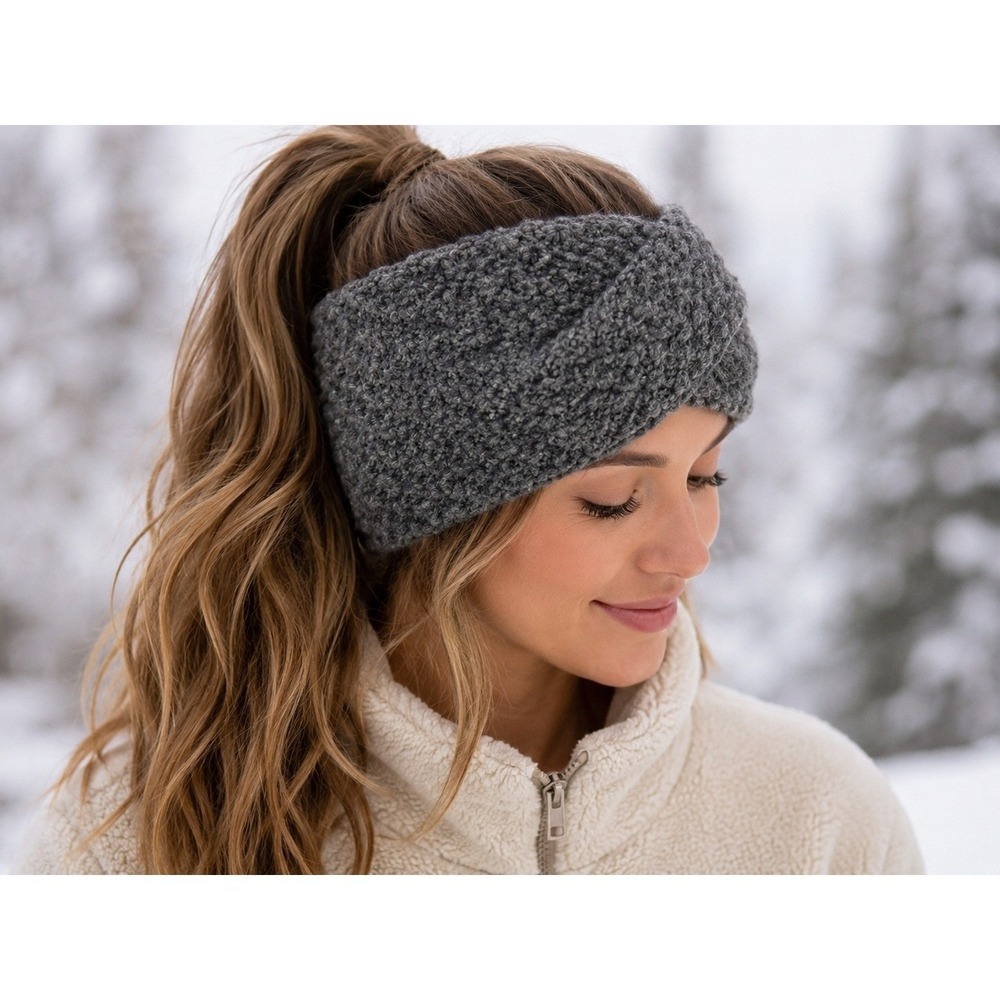 Andes Gifts Headband Ear Warmer Womens OS Gray Alpaca Merino Wool Twist Knit